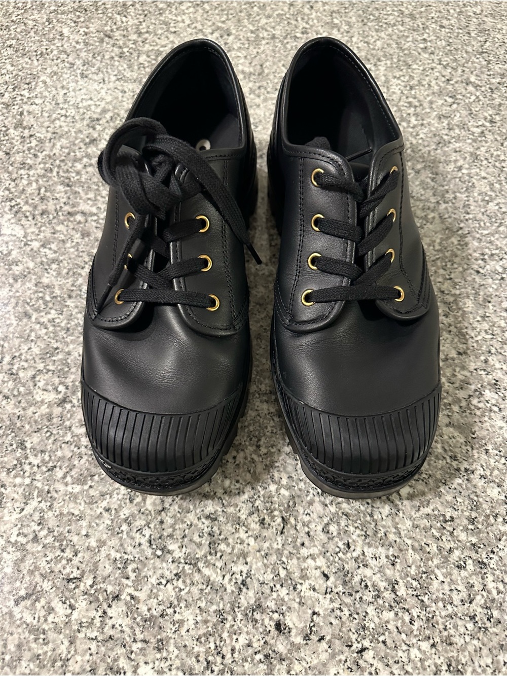Coach Black Leather Derby Sneakers with Gold Eyelets